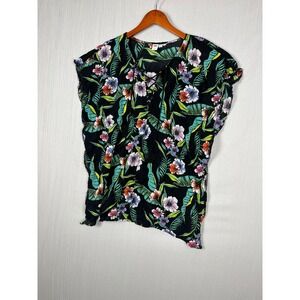 Old Navy Swim Coverup Womens S Black Floral Tropical Lace Up‎ Tassel Boho Beach